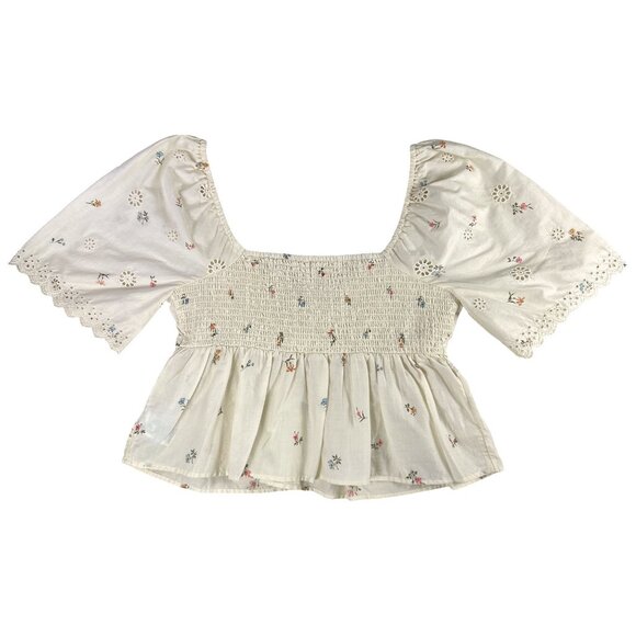 American Eagle Flutter Sleeve Eyelet Babydoll Peasant Blouse, Size Small - Picture 4 of 12